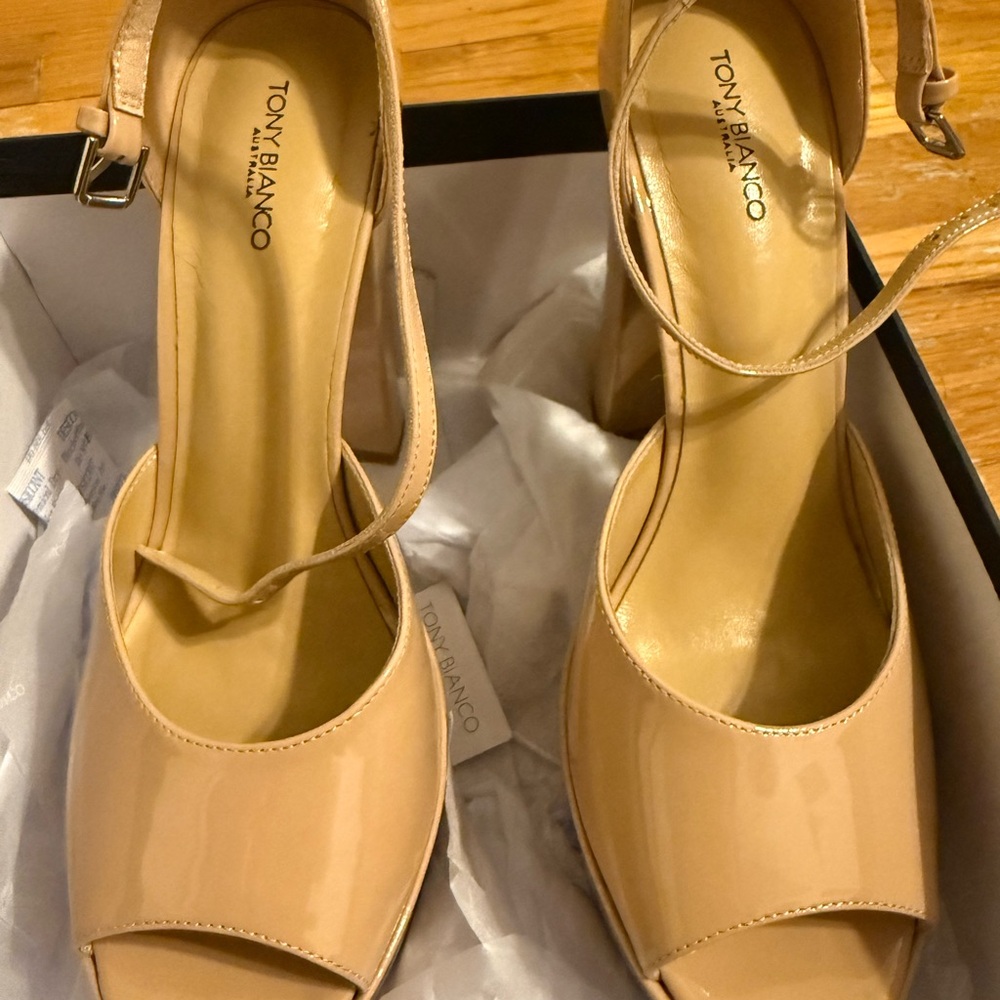 Tony Bianco Jayze nude patent sandals